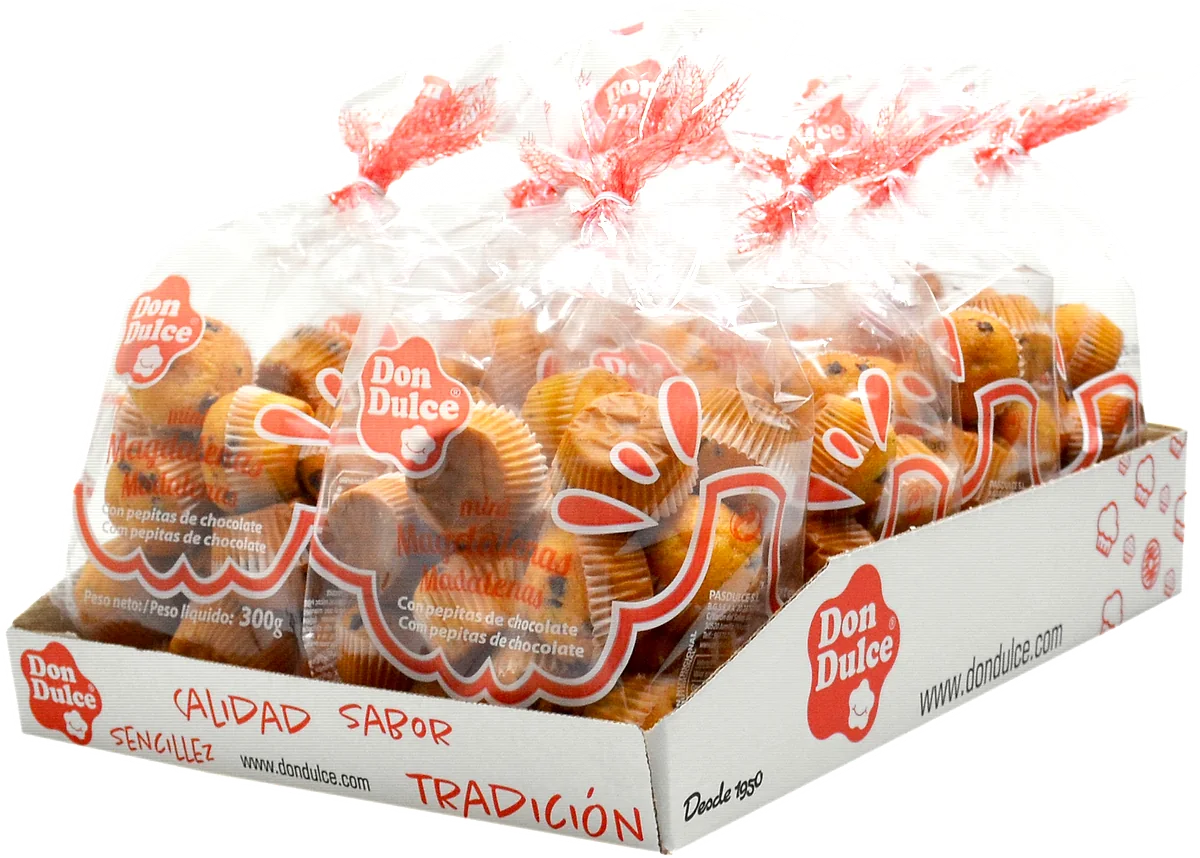 Caja expositora con 8 bolsas de mini magdalenas